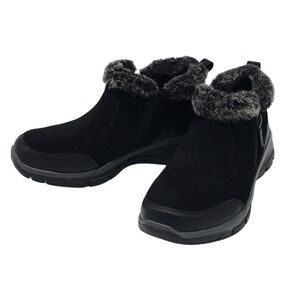Skechers Easy Going Girl Crush Black Suede Fux Fur Booties Ankle Boots size 7